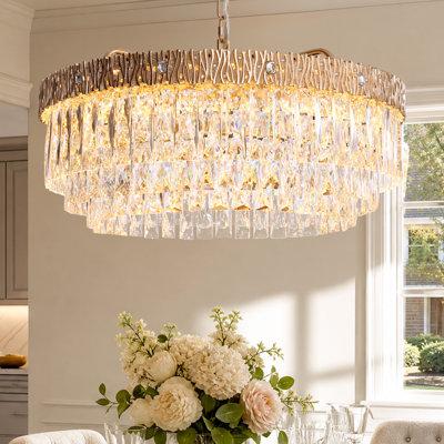 Lustre en cristal doré 24 po à 3 niveaux avec télécommande et luminaire suspendu moderne Glam