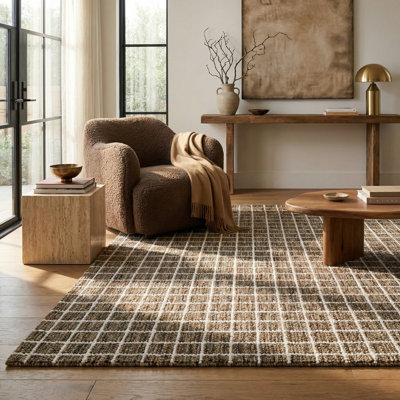 Tapis d'intérieur à motif géométrique brun / gris 7 pi x 10 pi (6 pi 7 po x 9 pi 6 po) Mojavi