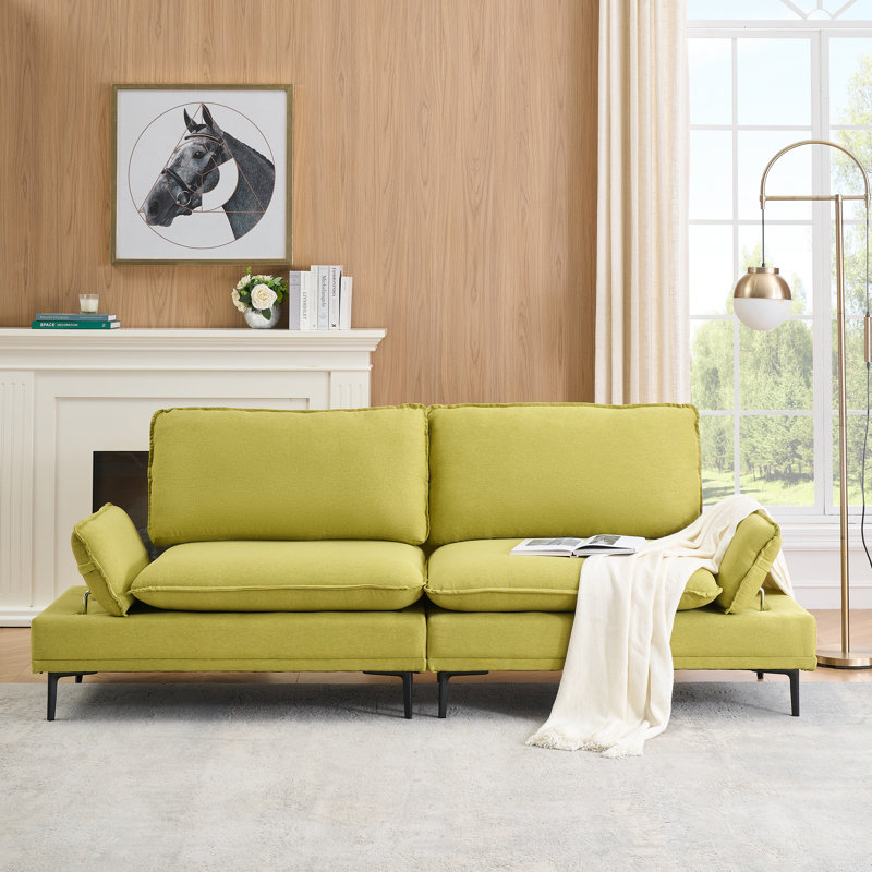 90.55" Woven Polyester Blend Sofa, Green Polyester Blend