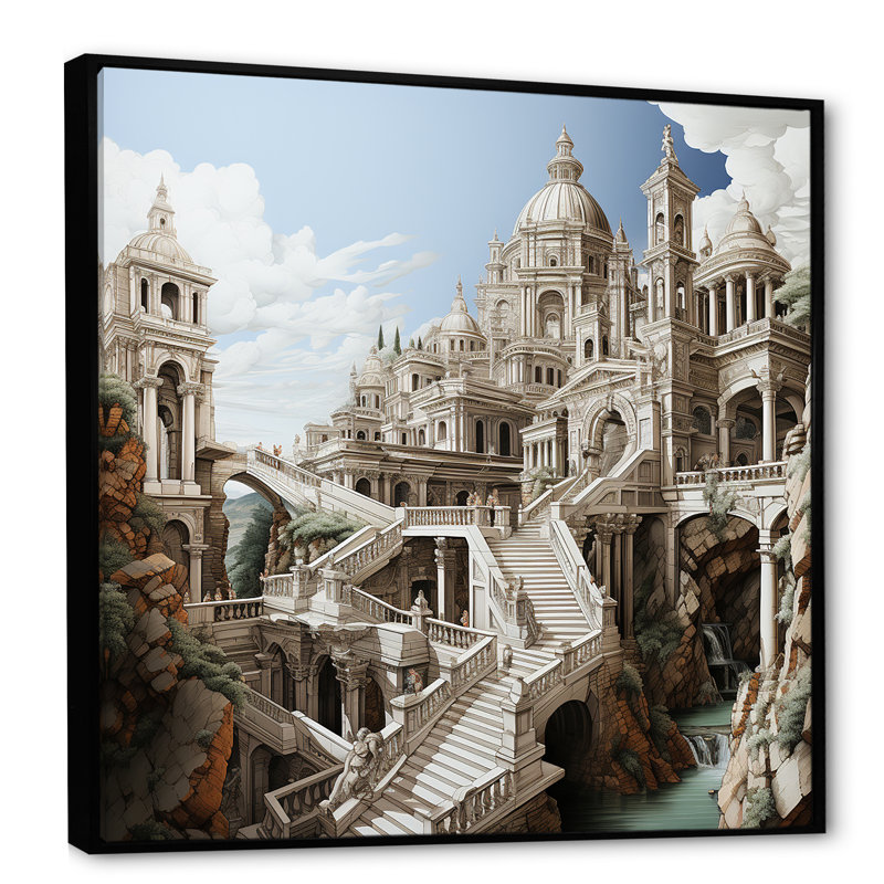 Dessin d'analyse d'un monument sur toile, Cadre flottant noir, H 36 po x l 36 po x P 1,5 po