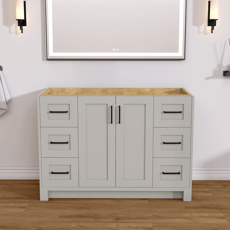 48'' x 33.5" Freestanding Solid Wood Bath Vanity Base Stand Alone Bathroom Cabinet with Dovetail Drawer&Soft-Close Door(Assembled)