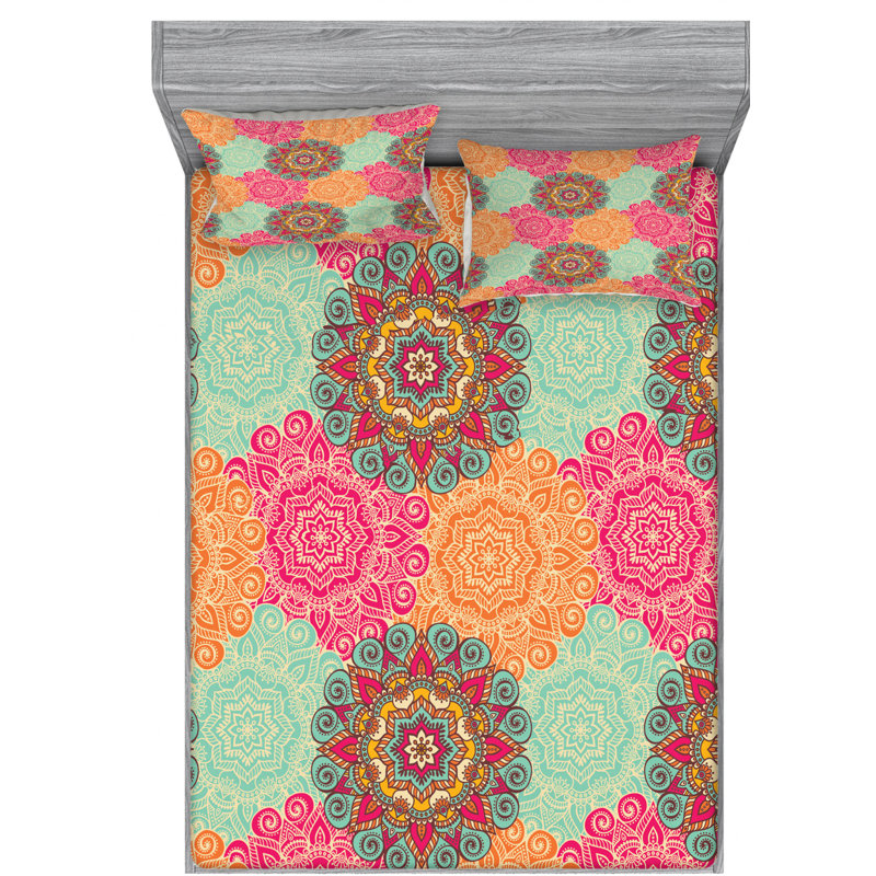 Microfiber Floral Sheet Set, Queen Sheet Set with Fitted Sheet