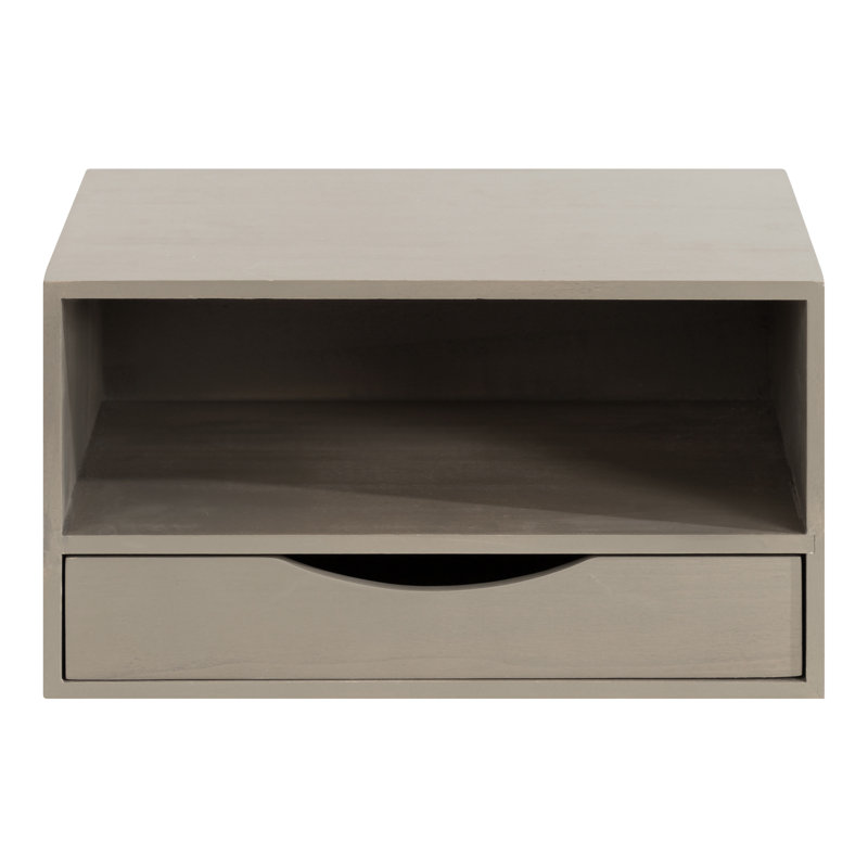 Adeana Poplar Solid Wood Floating Shelf with Drawer, Gray