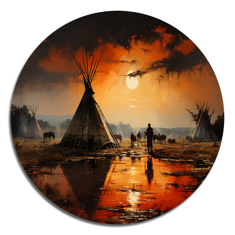 Tipi orange orange embrassant la tradition II - art rond en métal, H 29 po x l 29 po