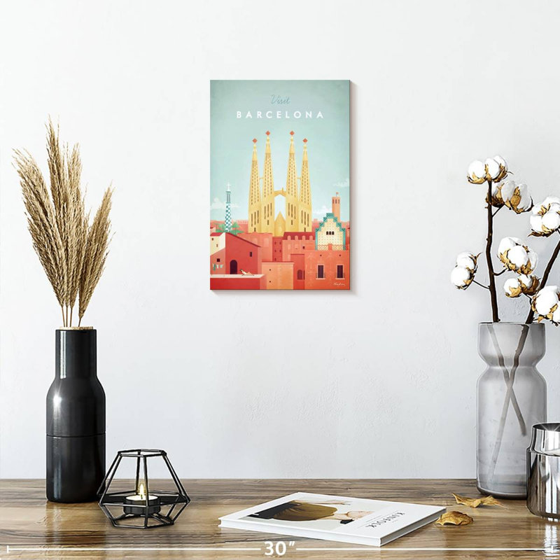 Affiche de voyage rétro Aime Barcelona, H 12 po x l 8 po