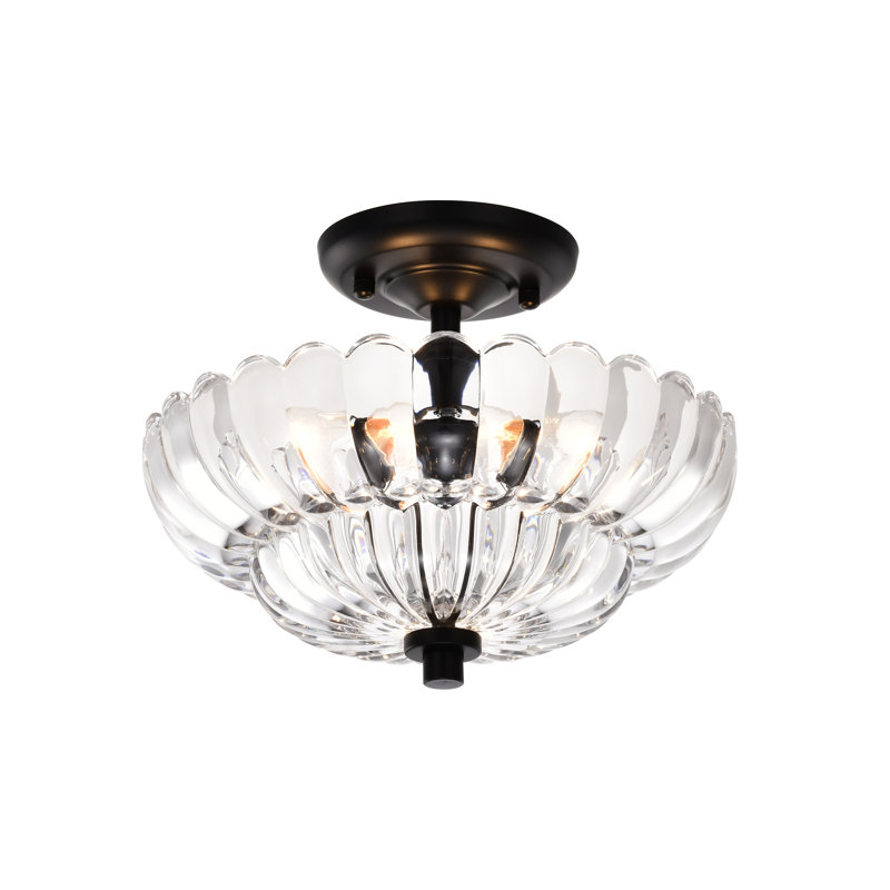 Plafonnier semi-encastré noir 3 lumières Chloe Modern, Clear, Nervuré