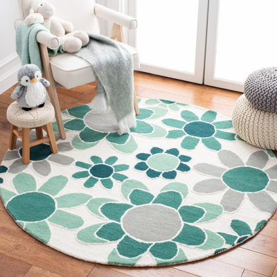 Tapis gris / vert en laine touffeté à la main Asdur