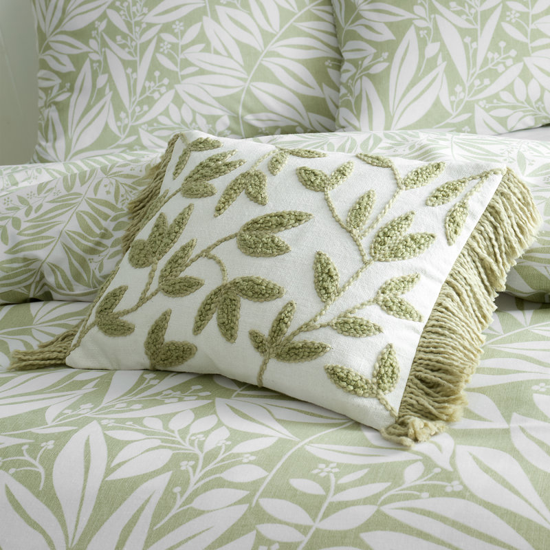 Tufted Sorrel Leaves Cotton Cushion, Green
