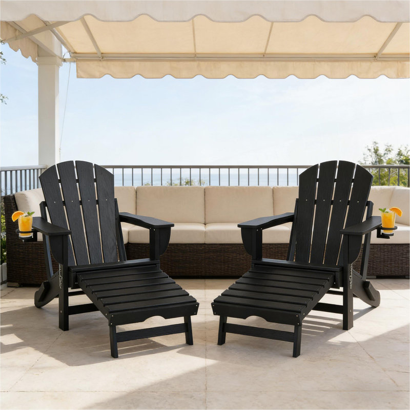 Ensemble de 2 chaises d'extérieur pliables pour foyer d'extérieur Adirondack, Black, Black