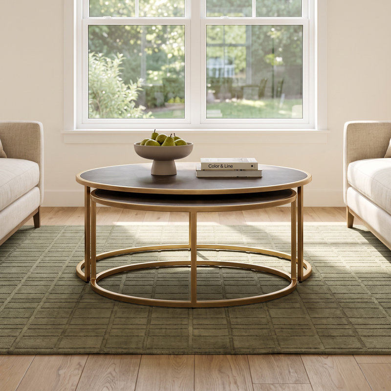 Jakari Nesting Coffee Table, Gray Shagreen, Antique Brass