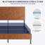 Structure de lit double en métal, lit plateforme carré avec rangement sous le lit, aucun matelas à ressorts requis, brun rétro
