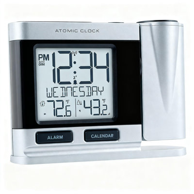 Atomic Projection Alarm Clock With Temperature (Silver)