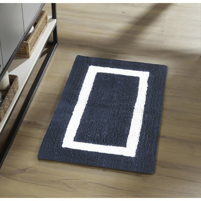 Widman 100% Cotton Tufted Reversible Bath Rug, Soft & Super Absorbent, Machine Washable Bathroom Rug for Shower, Tub & Sink Areas, 21" x 34" Rectangle, Navy/White