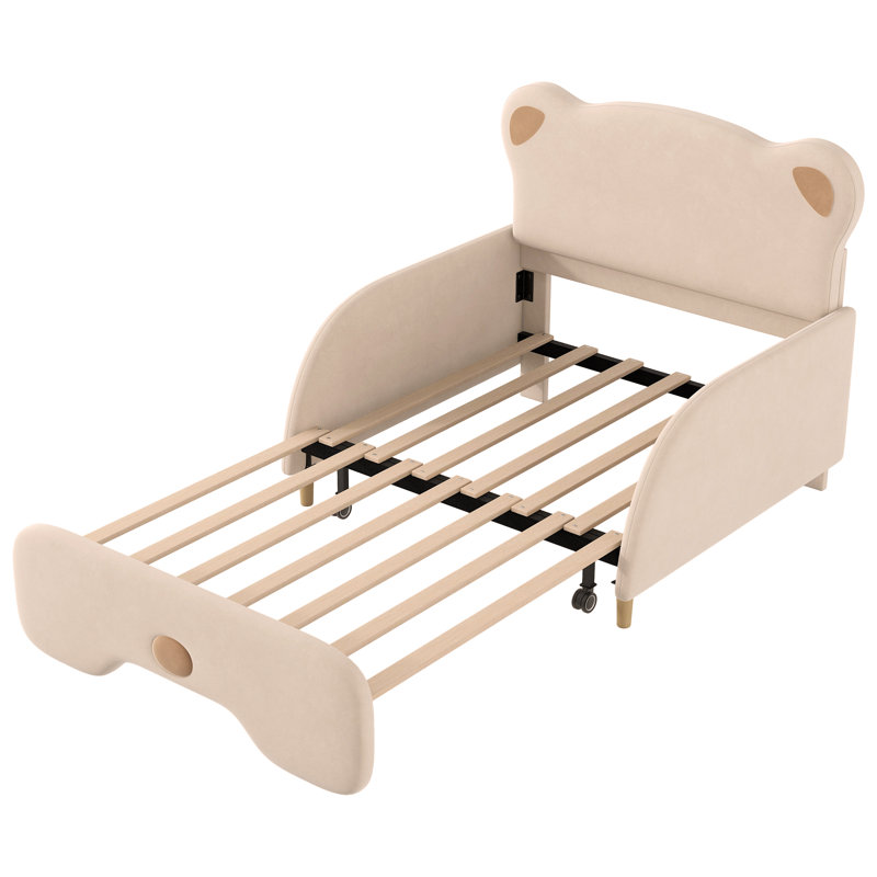 Canapé-lit simple rembourré extensible de taille XL, tête de lit en forme d'ours, beige