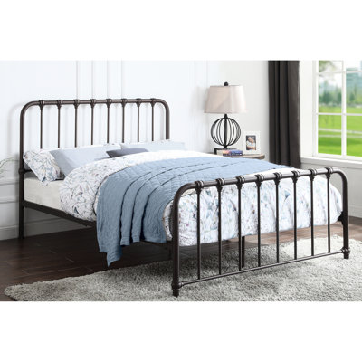 Lit de chambre à coucher en métal dans une couleur bronze foncé saisissant, taille pleine option avec finition lustrée