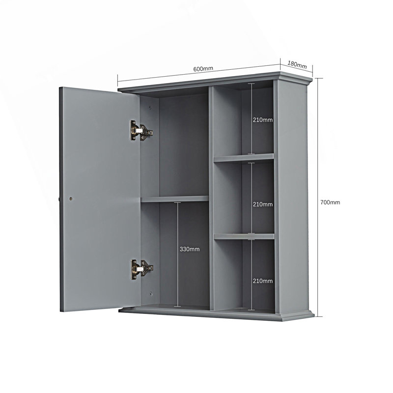 Armoire décorative, armoire murale de salle de bain, armoire 1 porte, Gris