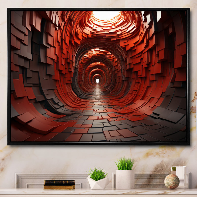 «Abstract Abstract Square Red Wood Tunnel II», reproduction d'art sur toile, Cadre flottant noir, H 12 po x l 20 po x P 1 po