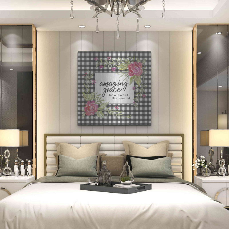 «Amazing Grace on Plaid» par Cindy Jacobs, art mural en métal, H 36 po x l 36 po