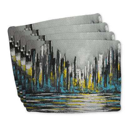 Napperons en polyester abstrait tressé bleu horizon | Ensemble de 4