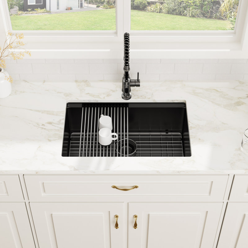 28" L x 18" W Undermount Kitchen Sink Gunmetal Black Sink 16 Gauge Stainless Steel Single Bowl Sink