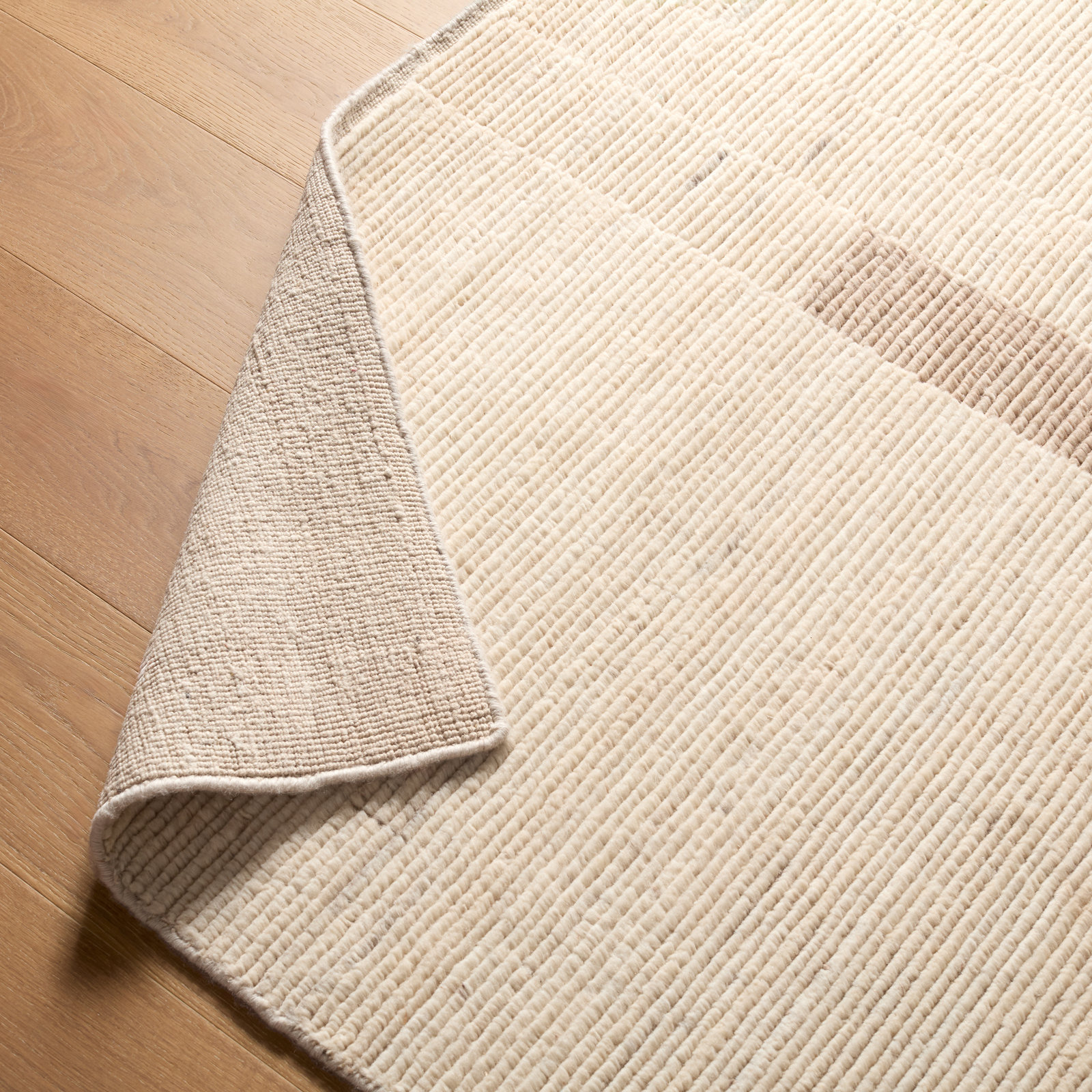 Nona Ivory Tan Hand-Woven Striped Rug, Square 1'6"
