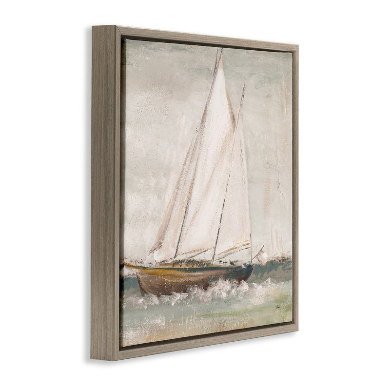 Art mural sur toile flottant avec voilier traditionnel par Patricia Pinto, Cadre flottant orme Montalcino, H 18 po x l 18 po