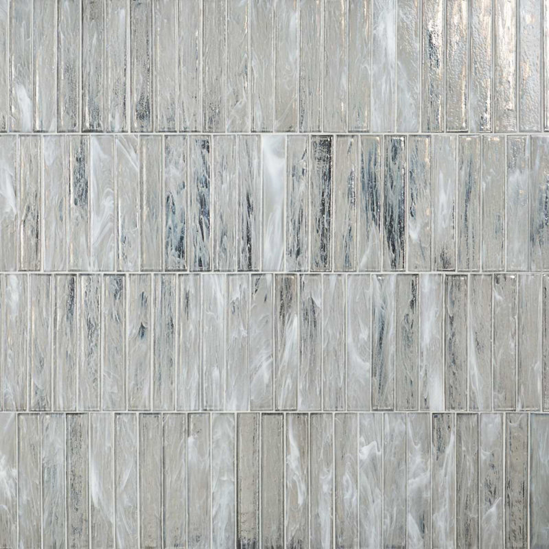 Komorebi 2x12 Brick Polished Glass Subway Tile, Mineral Ice Gray