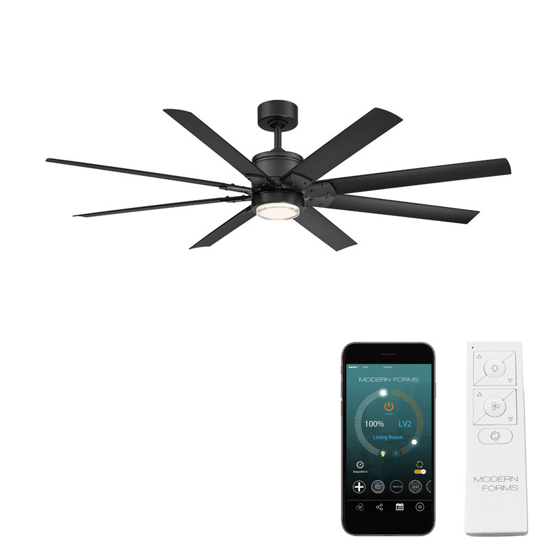 Renegade 8 - Blade Outdoor Integrated LED Smart Standard Ceiling Fan with Remote Control and Light Kit Included, Matte Black