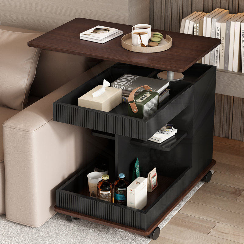 Adjustable End Table With Wheels, Black