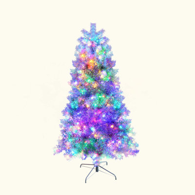 Sliver Pre-Lit Artificial Christmas Tree, Hinged Full Tree With Metal Stand, 800 Branch Tips, 300 LED Lights,11 Lighting Modes, Holiday Decoration Tree For Indoor And Outdoor