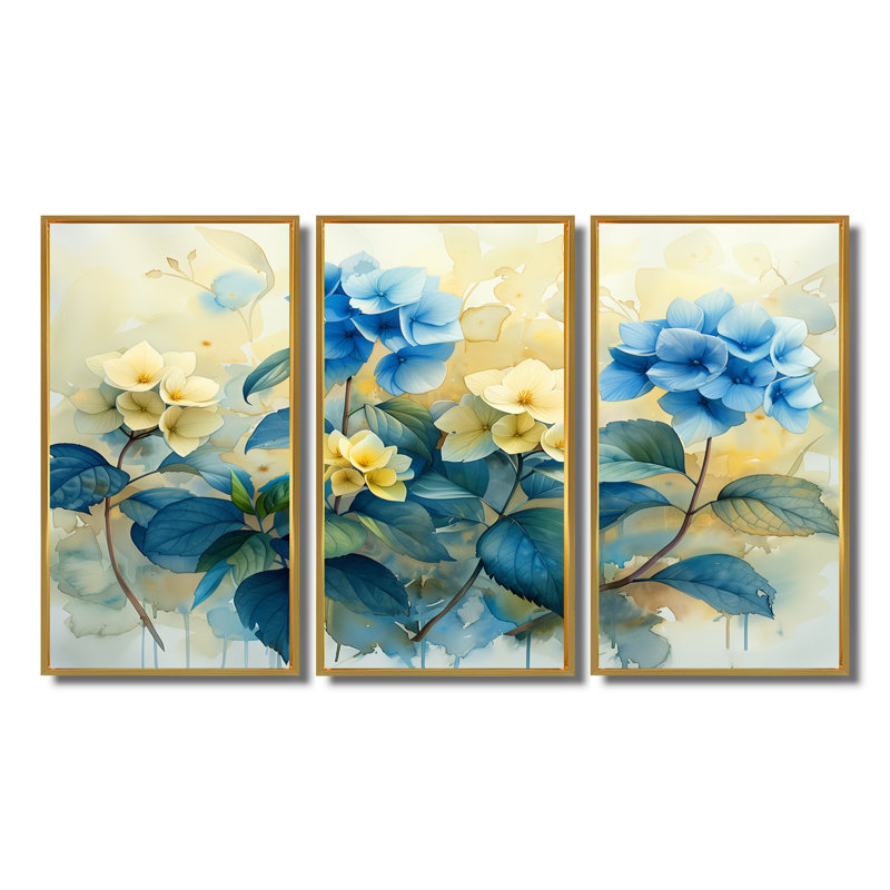 Ensemble de salon Beaubien - Hydrangea Wall Art, H 28 po x l 36 po x P 1 po, Toile avec cadre flottant or