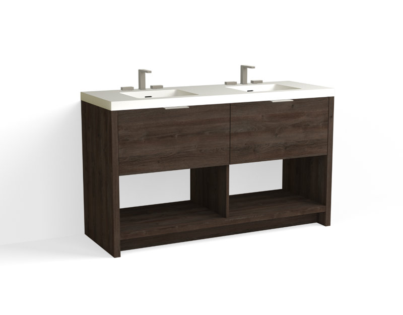 Vista 60" W Freestanding Double Bathroom Vanity, White Matte, Charred/Matte Black, 8" Widespread