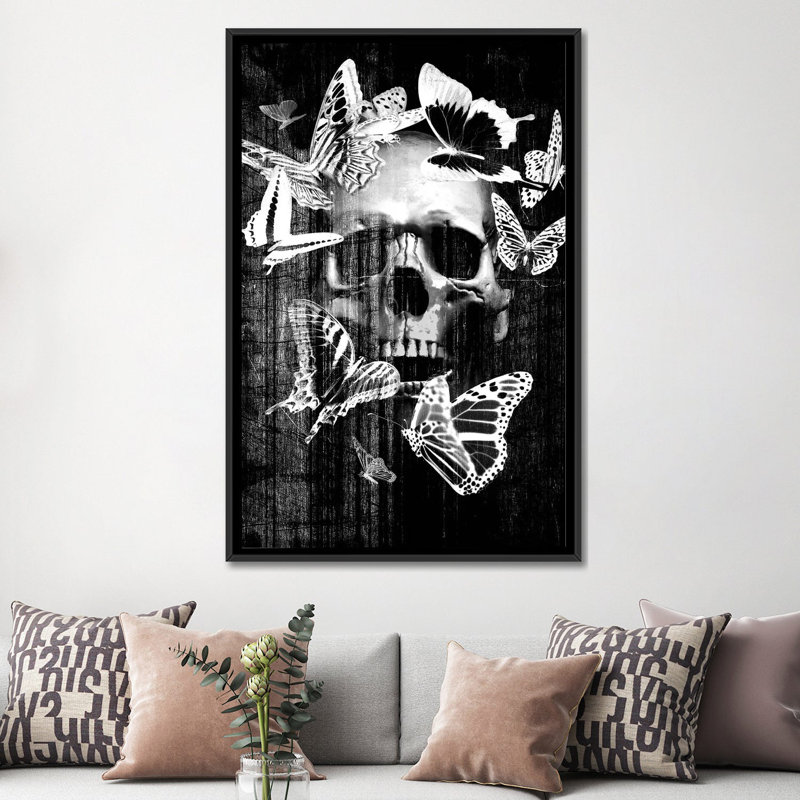 «Skull Butterfly Crown», estampe numérique sur toile tendue avec châssis, Toile avec cadre noir, H 8 po x l 26 po x P 18 po