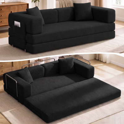 Canapé-lit convertible rembourré de 79,5 po, causeuse en mousse à mémoire de forme avec tissu en velours côtelé, canapé-lit pliant multifonctionnel pour le salon et les petits espaces, sans assemblage requis. Noir