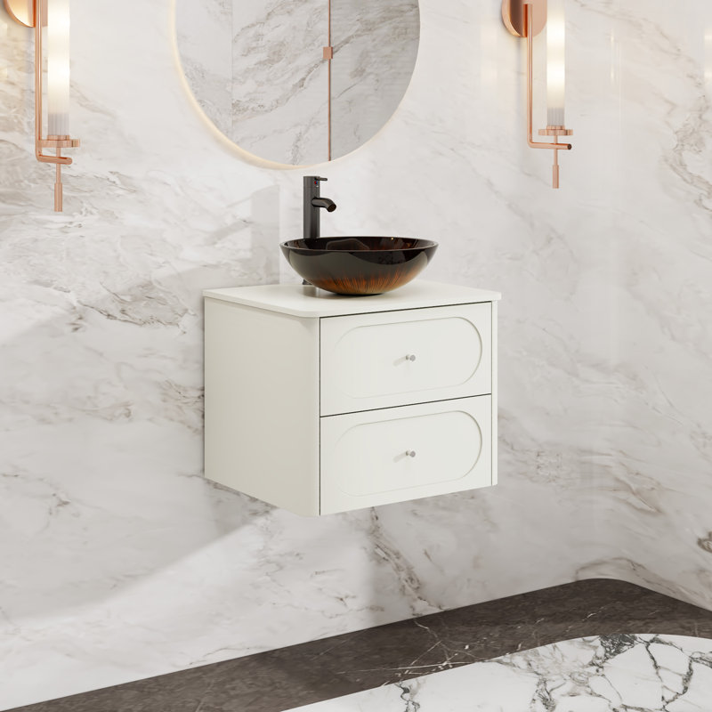 Meuble-lavabo simple mural 24 po avec lavabo vasque, robinet, Beige, 24"