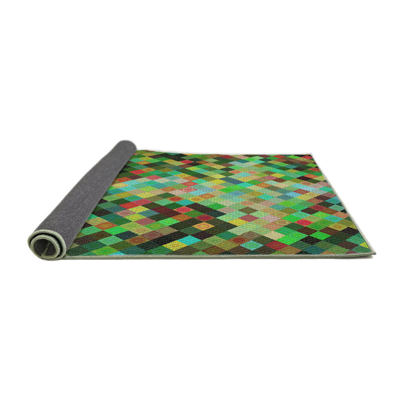 Tapis à motif géométrique vert, Rond 6 pi