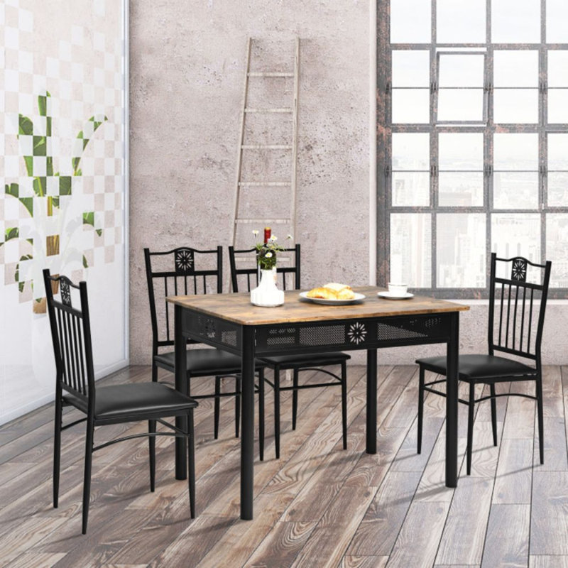 4 - Person Four Leg Dining Set, Black, Black
