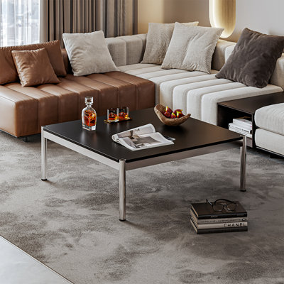 Brothir 39.4'' Wood Top Coffee Table with Stainless Steel Base, Simple Modern Square Coffee Table for Livingroom