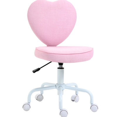 Adjustable Height Pink Chair For Office Use With 360 Swivel And Heart-Shaped , Linen Upholstery Heart Shaped In Castors, Padded Back