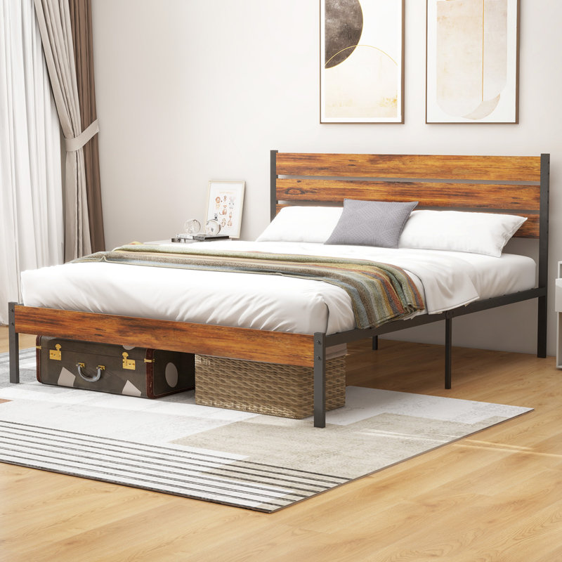 Platform Bed Frame with Wood Headboard and Footboard No Box Spring Needed, Queen