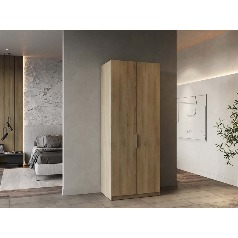 Novaly 2 Door Manufactured Wood Wardrobe, Brown, 203cm H x 79.4cm W x 51.1cm D