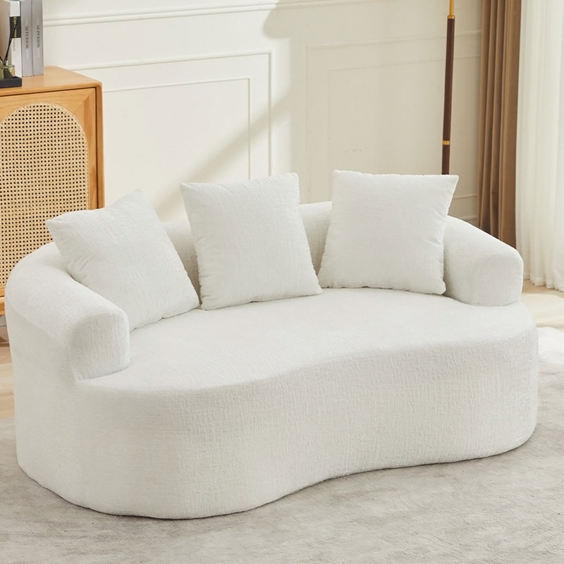 Causeuse incurvée en chenille avec 3 coussins, siège profond pour les petits espaces, aucun assemblage requis, Beige