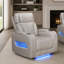 Fauteuil inclinable électrique en cuir blanc l 37 po avec repose-tête réglable, lumières DEL, ports USB et rangement Jazmina