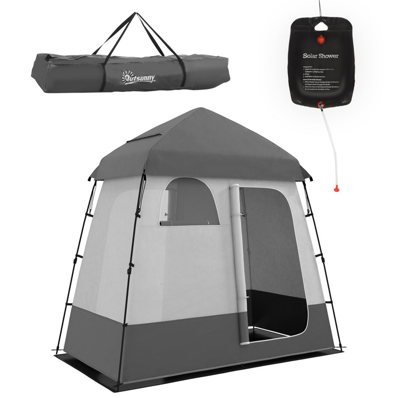 Tente de douche, abri intime pour le camping, vestiaire avec 2 chambres, sac de douche, plancher et sac de transport, gris foncé