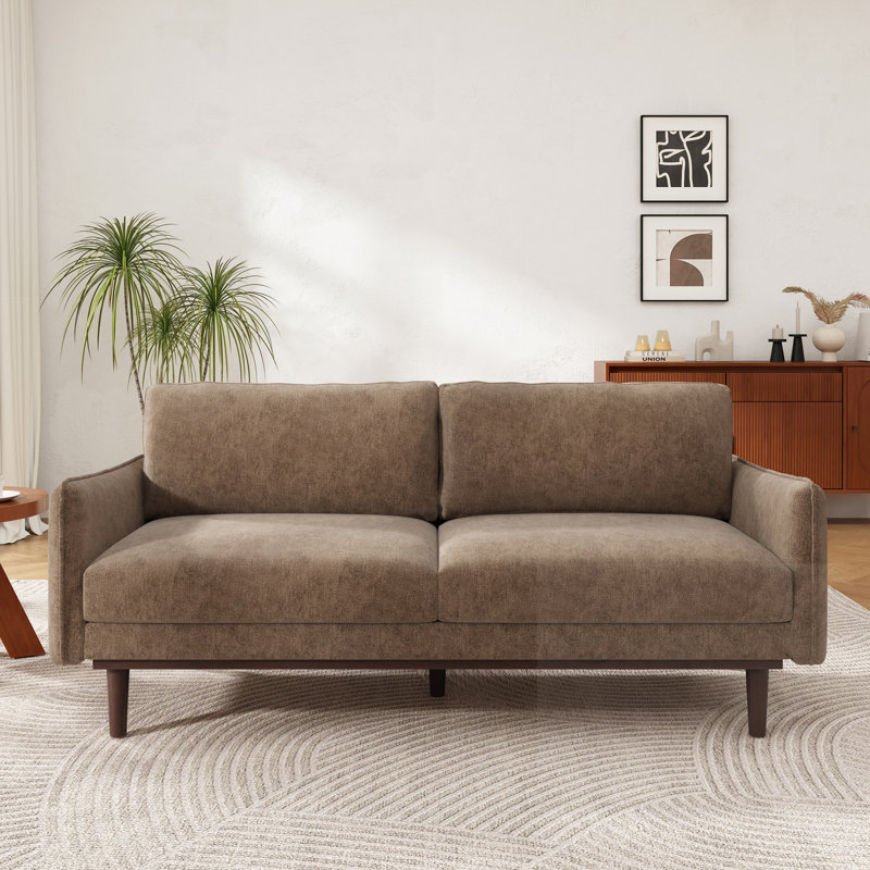 2-Seater Upholstered Sofa, Brown Chenille