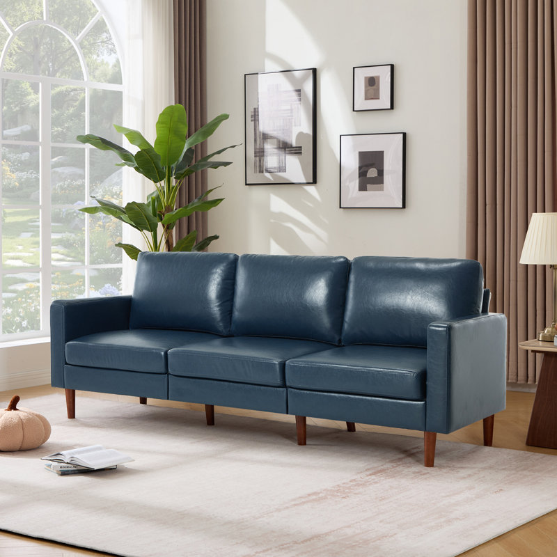 Canapé en similicuir 91,73 po à accoudoirs carrés en chenille bleu royal, Bleu royal