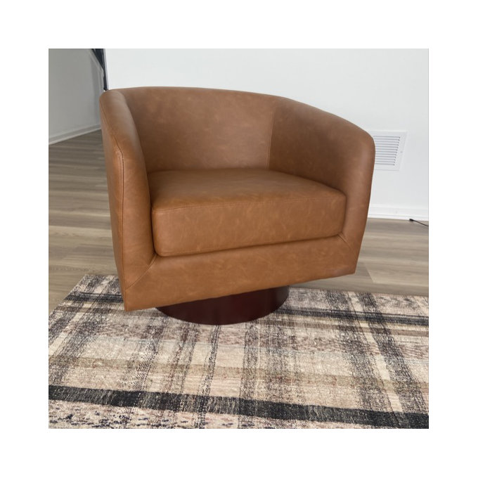 Applewold Upholstered Green Faux Leather Swivel Barrel Chair with Solid Wood Base (Set of 2) - Green Faux Leather