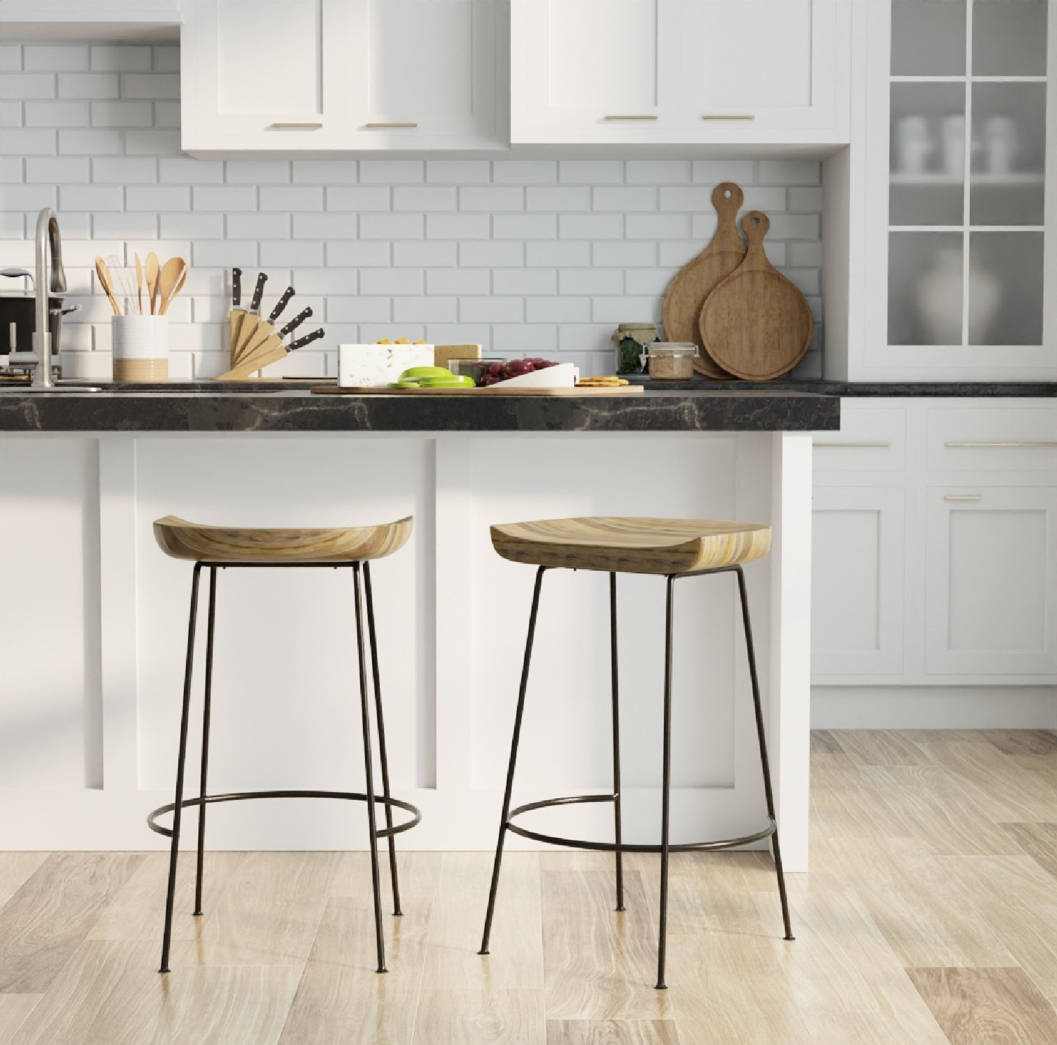 Samanthia Bar Stool, Natural/Black, Bar Stool (30.5" Seat Height)