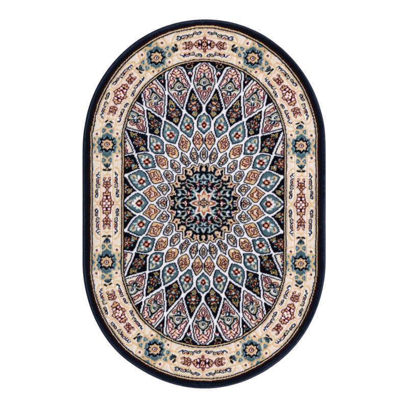 Tapis bleu Jackson Jackson, Ovale 2 pi x 3 pi 1 po, Ivory/Navy