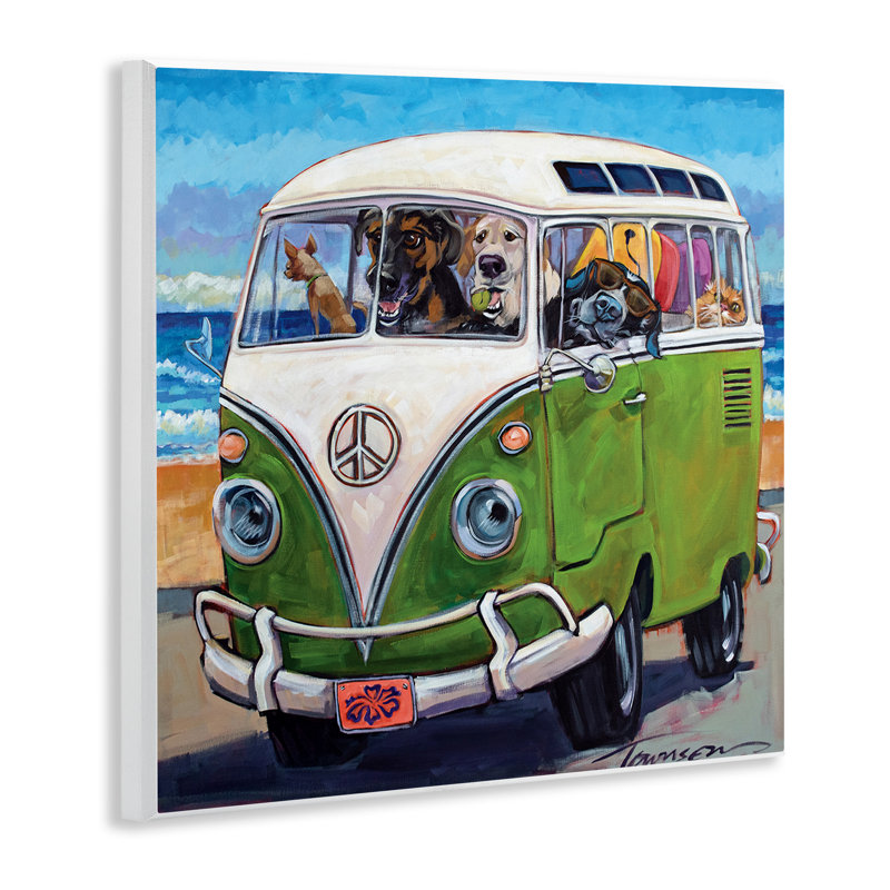 Dogs Driving Retro Van Summer Beach Trip